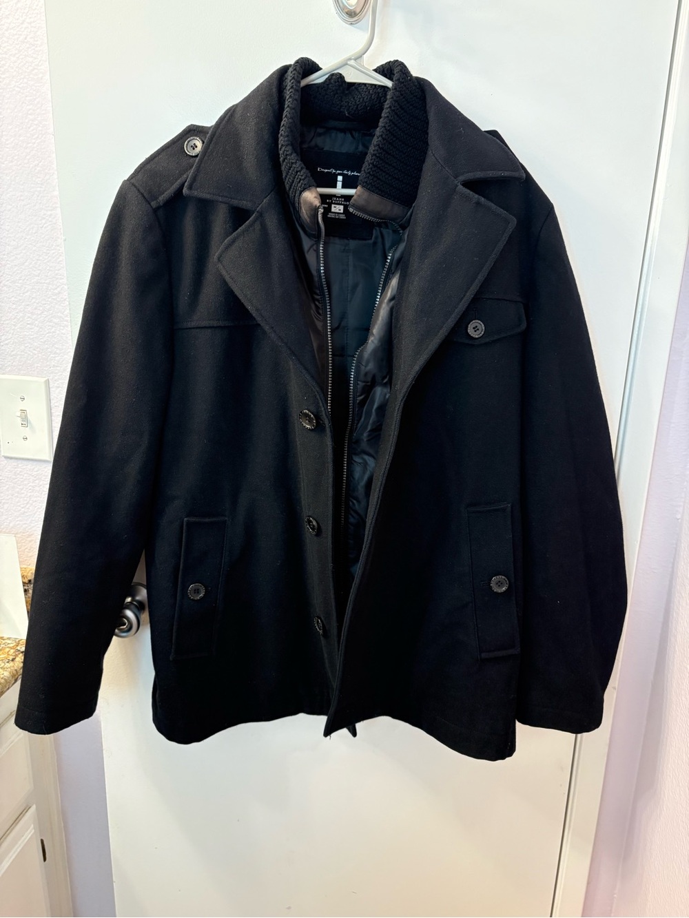 i Jeans by Buffalo Classic Men’s Black Wool Blend Peacoat - Medium
